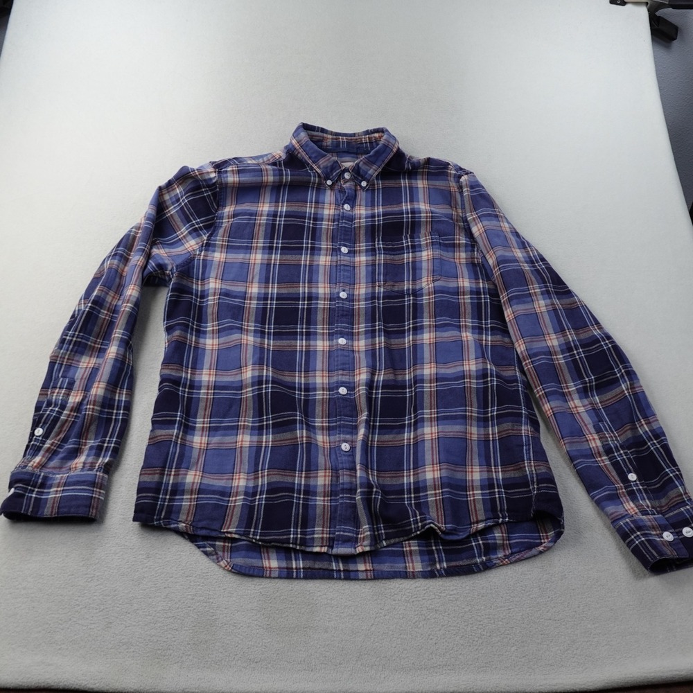 Wellen Button Up Shirt Mens Large Blue Plaid Organic Cotton Pocket Huckberry